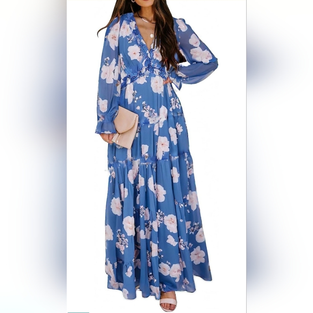 EUC Floral Blue Maxi Dress